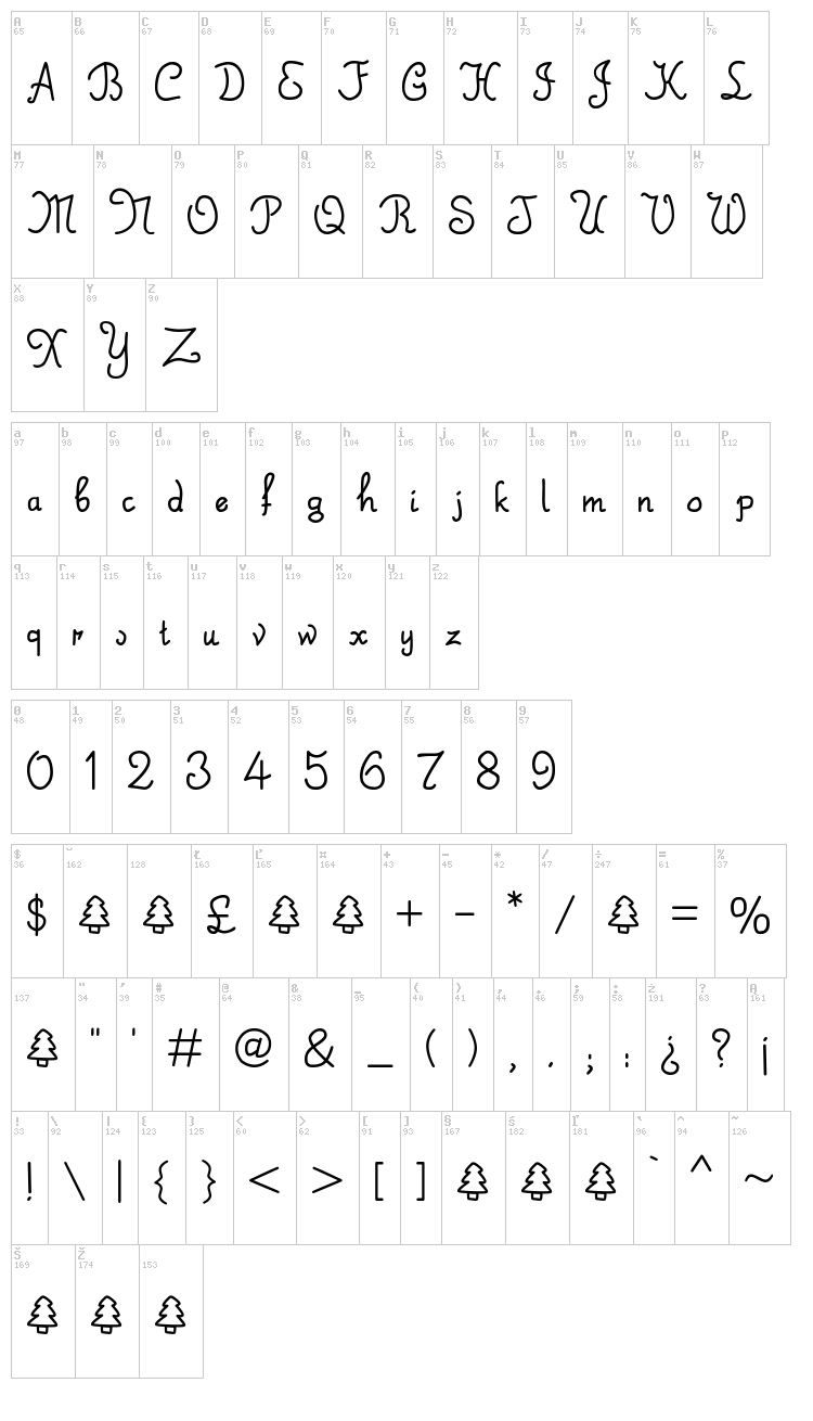 Saint Knick Knack font map